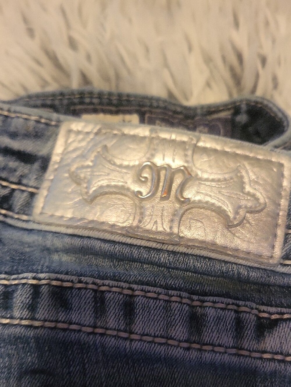 Miss Me Vintage Light Blue Bootcut Jeans with Silver Sequin Size 31 - Picture 3 of 12